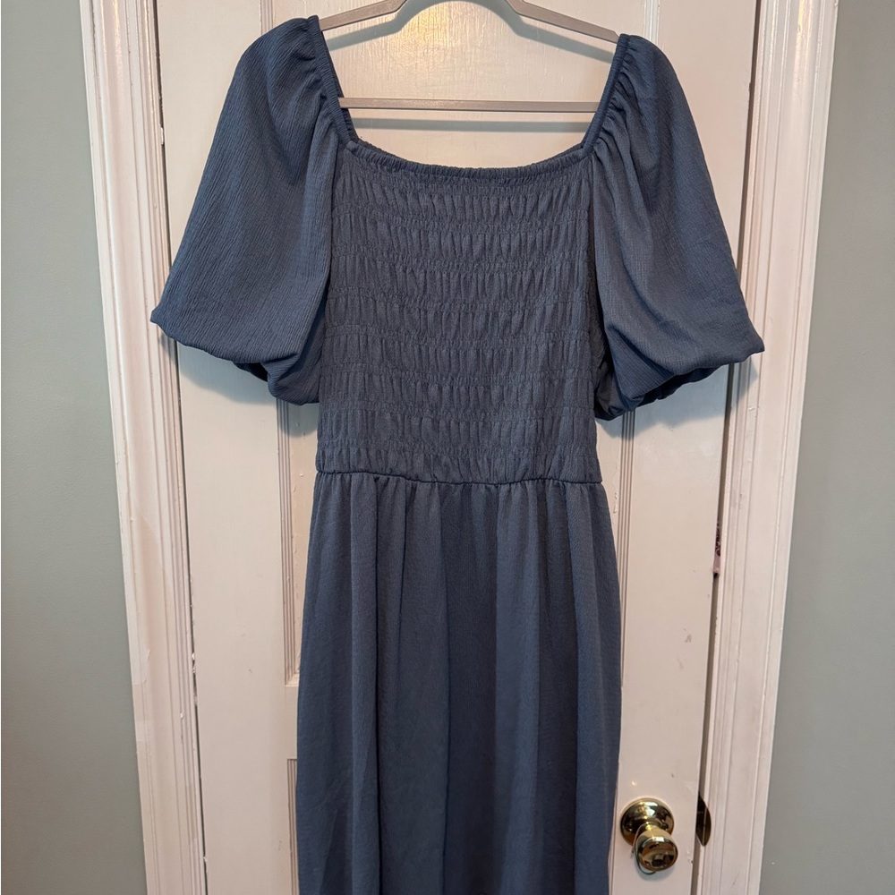 Chic Smocked Blue Babydoll Dress with Pockets